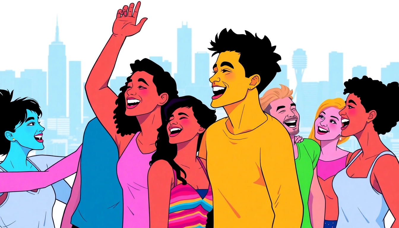 Celebration of diversity and inclusion on https://789f.gay featuring colorful, joyful LGBTQ+ community gathering with vibrant city backdrop.