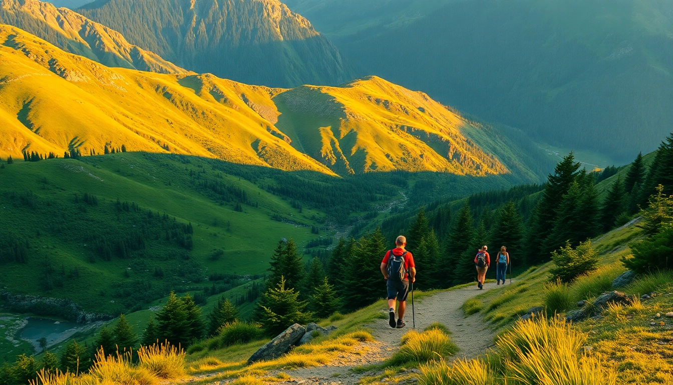 Hiking enthusiasts on a scenic trail, capturing the essence of outdoor hikes in Indonesia's beautiful landscape.