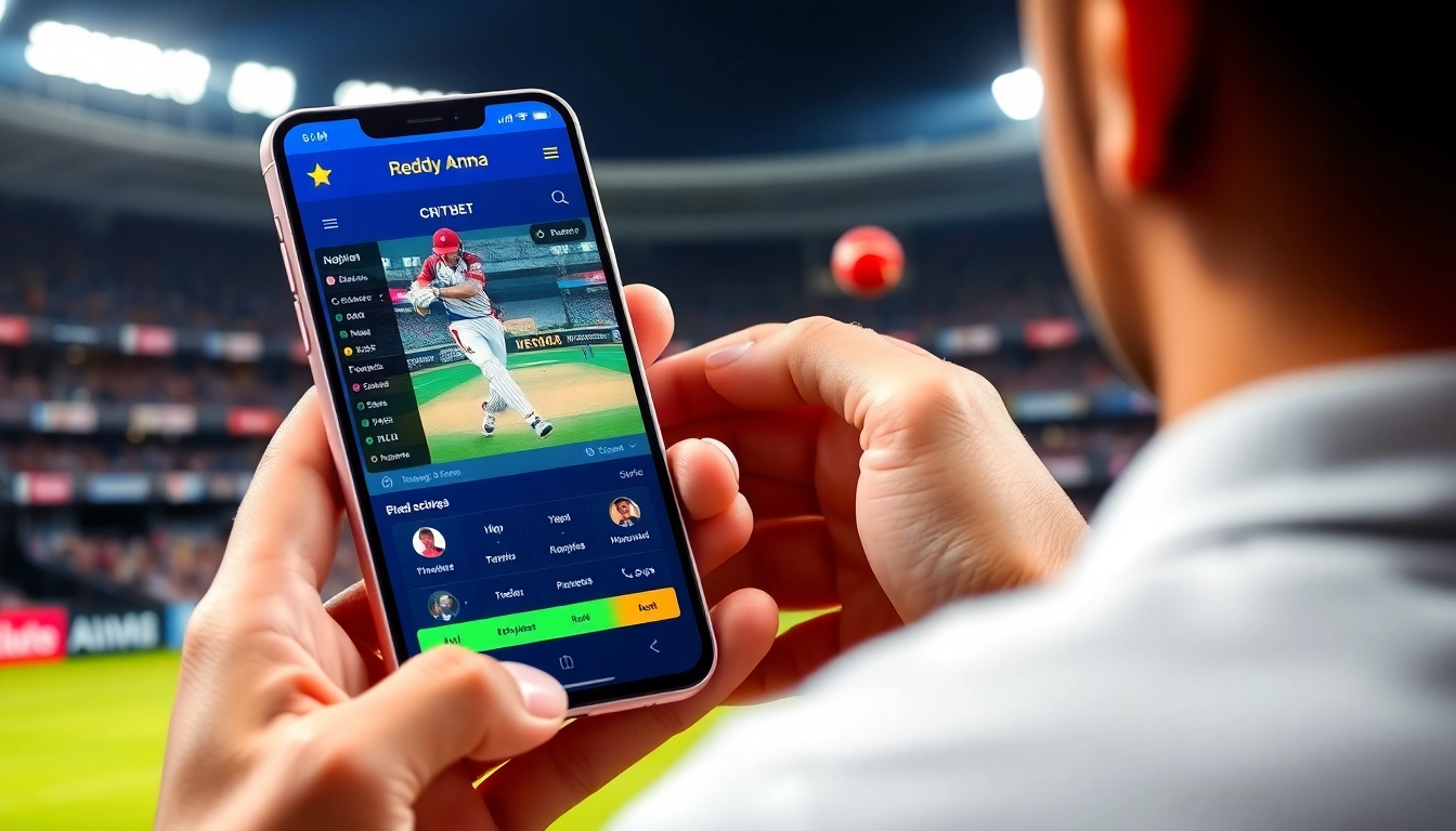 Reddy Anna online betting platform showing live cricket betting with real-time scores and user interface, highlighting trusted Indian sportsbook.