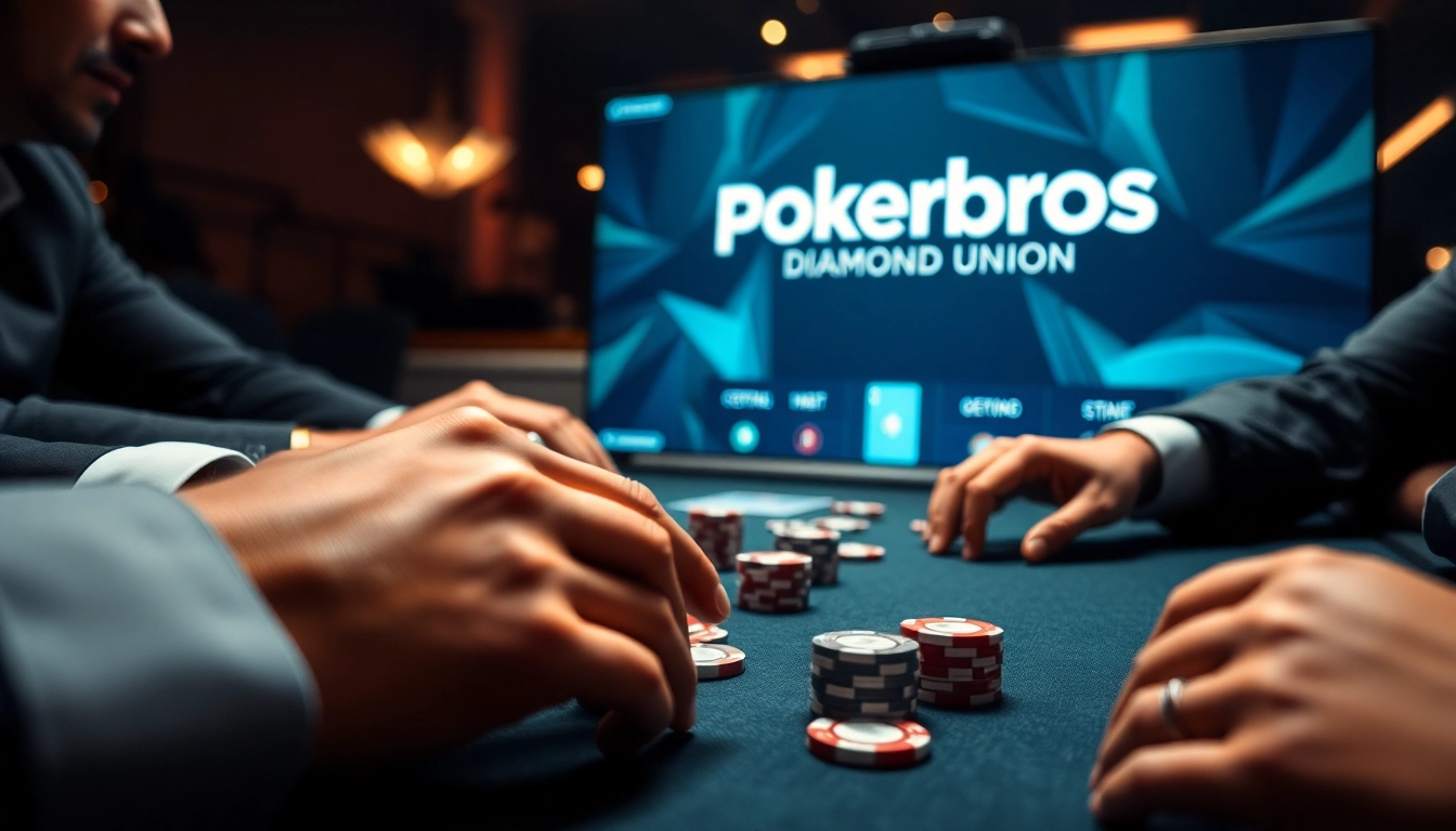 Players engaged in a strategic Pokerbros Diamond Union online poker game with chips and digital interfacehighlighting skill, competition, and community.