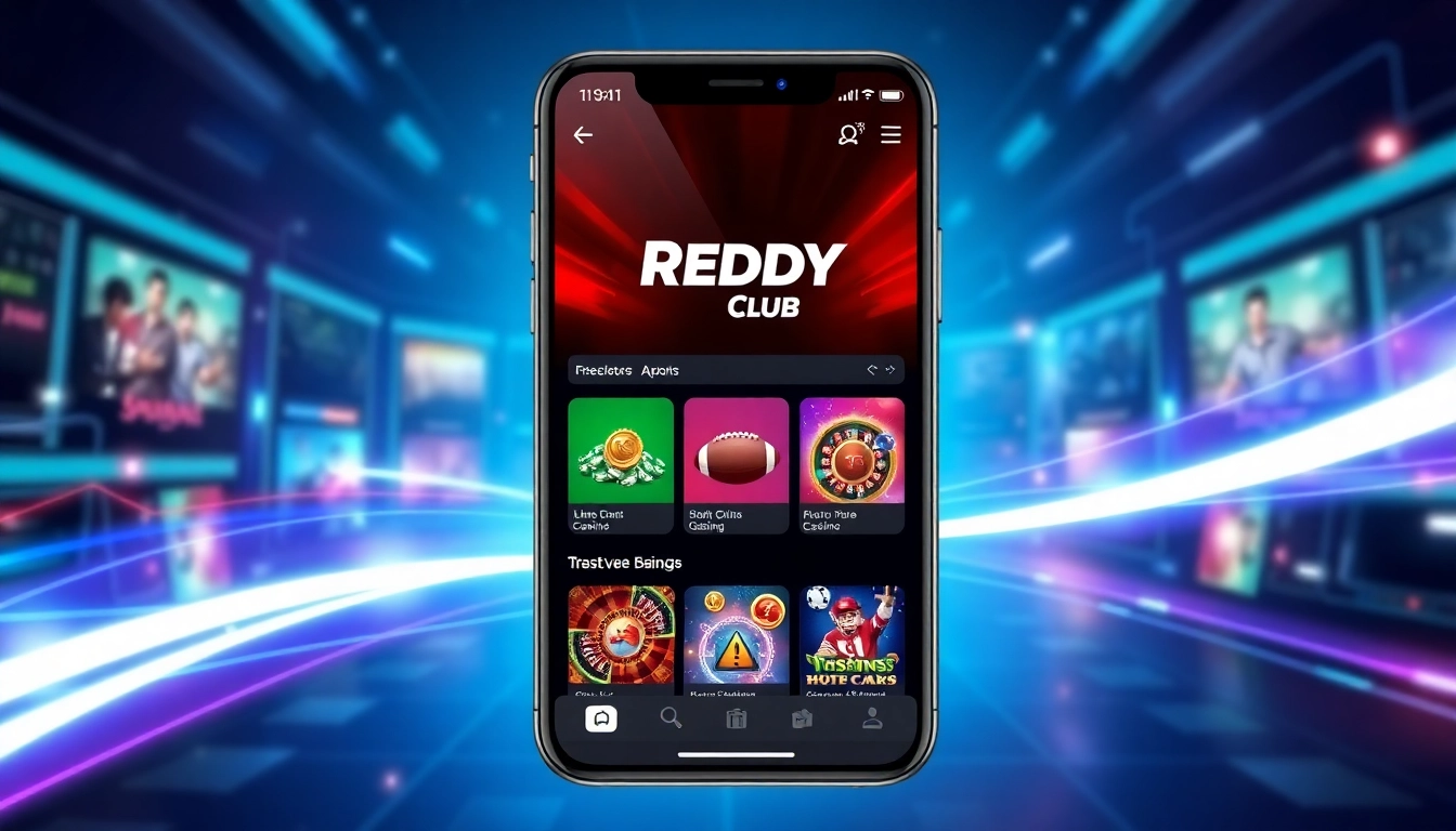 Reddy Book Club logo displayed on a smartphone screen with sports betting and casino elements, emphasizing secure online betting experience.
