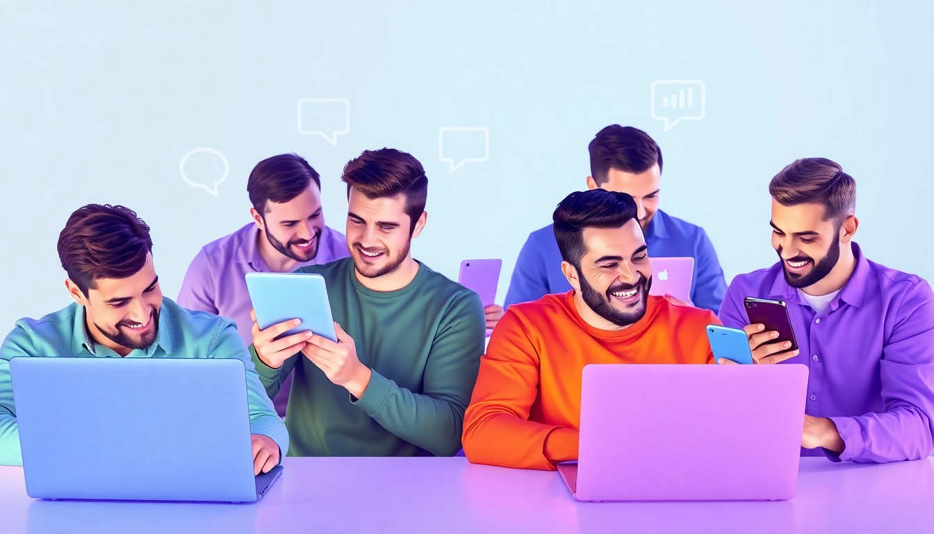 Engaging gay chat platform connecting men through digital conversations with friendly,